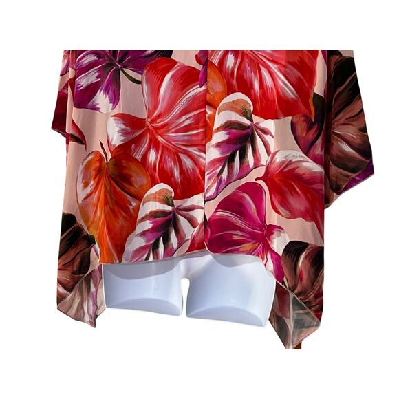 KAREN KANE TOP WOMENS SIZE LARGE TROPICAL PRINT FLARE HEM BLOUSE PINK NEW - Picture 9 of 13